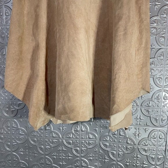 I.e. Tan Leather Suede A-Line Handkerchef Midi Festival Skirt Hippie Bohemian - Picture 4 of 5
